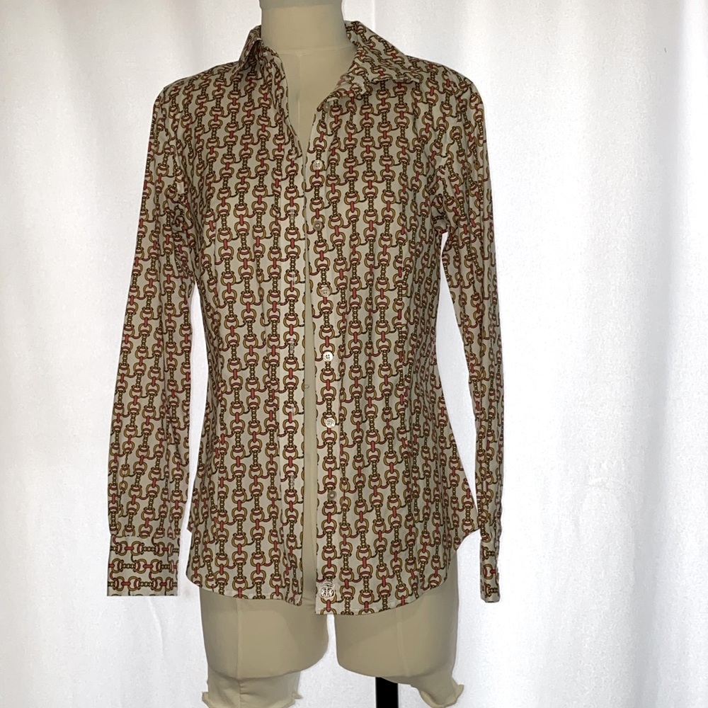 Talbots - Patterned Button-Down Long-Sleeved Blou… - image 1